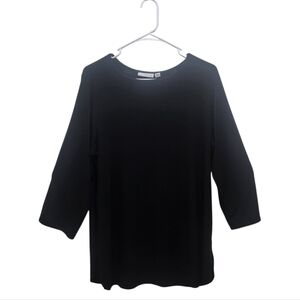 Susan Graver Liquid Knit Classic Black 3/4 Sleeve Top Size L Minimalist Neutral